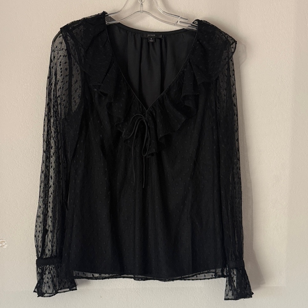 J. Crew Black Sheer Ruffled Blouse